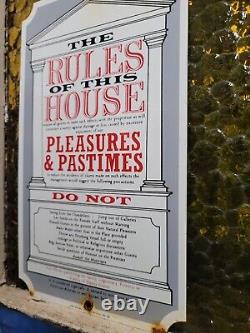 Vintage Porcelain Sign Olde Time Rules Of The House Pleasures Pastimes Do Not