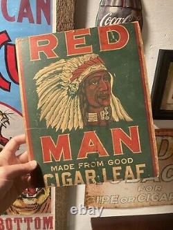 Vintage Red Man Tobacco Old Indian Native American Antique Advertising Sign