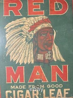 Vintage Red Man Tobacco Old Indian Native American Antique Advertising Sign
