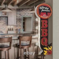 Vintage Retro WORLD FAMOUS BBQ Sign 2-Sided 3-D Old-Fashioned Lighted Marquee