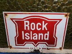 Vintage Rock Island Railway Porcelain Sign Metal Old Train Railroad Line Service