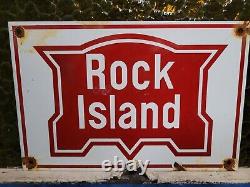 Vintage Rock Island Railway Porcelain Sign Metal Old Train Railroad Line Service