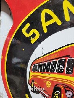 Vintage Santa Fe Trailway Porcelain Sign Old Bus Depot Station Busline Display