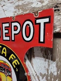 Vintage Santa Fe Trailway Porcelain Sign Old Bus Depot Station Busline Display