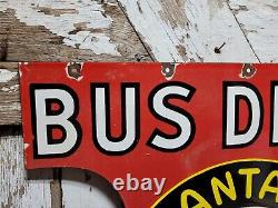 Vintage Santa Fe Trailway Porcelain Sign Old Bus Depot Station Busline Display