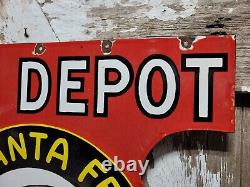 Vintage Santa Fe Trailway Porcelain Sign Old Bus Depot Station Busline Display