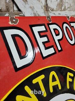 Vintage Santa Fe Trailway Porcelain Sign Old Bus Depot Station Busline Display