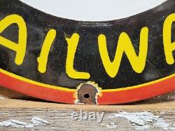 Vintage Santa Fe Trailway Porcelain Sign Old Bus Depot Station Busline Display