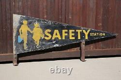 Vintage School Safety Station Bus Stop Depot Metal sign Pennant Flag Antique Old