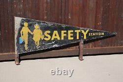 Vintage School Safety Station Bus Stop Depot Metal sign Pennant Flag Antique Old