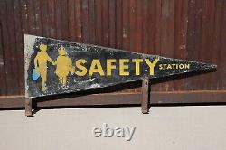 Vintage School Safety Station Bus Stop Depot Metal sign Pennant Flag Antique Old