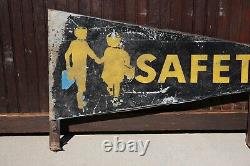 Vintage School Safety Station Bus Stop Depot Metal sign Pennant Flag Antique Old