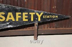 Vintage School Safety Station Bus Stop Depot Metal sign Pennant Flag Antique Old