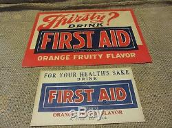 Vintage Set of 2 First Aid Drink Signs Antique Old Beverage Cola Soda 9537