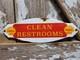 Vintage Shell Porcelain Sign Rare Old Clean Restrooms Gas Station Toilet Plaque