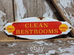 Vintage Shell Porcelain Sign Rare Old Clean Restrooms Gas Station Toilet Plaque