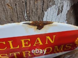 Vintage Shell Porcelain Sign Rare Old Clean Restrooms Gas Station Toilet Plaque