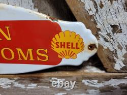 Vintage Shell Porcelain Sign Rare Old Clean Restrooms Gas Station Toilet Plaque