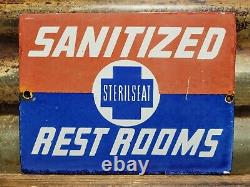 Vintage Sterilite Porcelain Sign Old Diecut Sterilized Gas Station Restrooms