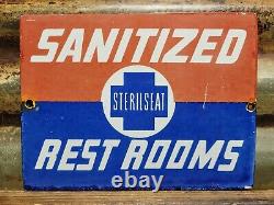 Vintage Sterilite Porcelain Sign Old Diecut Sterilized Gas Station Restrooms