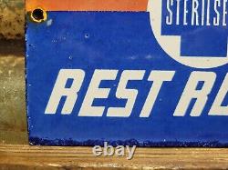 Vintage Sterilite Porcelain Sign Old Diecut Sterilized Gas Station Restrooms