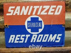 Vintage Sterilite Porcelain Sign Old Diecut Sterilized Gas Station Restrooms