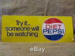 Vintage Stout Embossed Diet Pepsi Sign Antique Old Pepsi-Cola Soda RARE 9145