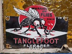 Vintage Tanglefoot Porcelain Sign Old 1947 Fly Paper Bug Mosquito Service Trap