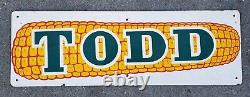 Vintage Todd Corn Farm Feed Seed Store Advertising Sign Masonite Gas Oil Antique