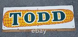 Vintage Todd Corn Farm Feed Seed Store Advertising Sign Masonite Gas Oil Antique