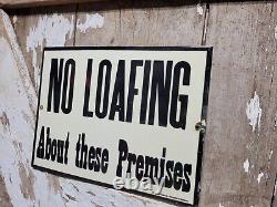 Vintage Train Porcelain Sign Old Railroad Station Platform No Loafing Premises
