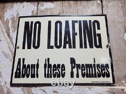 Vintage Train Porcelain Sign Old Railroad Station Platform No Loafing Premises