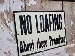 Vintage Train Porcelain Sign Old Railroad Station Platform No Loafing Premises