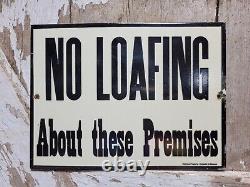 Vintage Train Porcelain Sign Old Railroad Station Platform No Loafing Premises