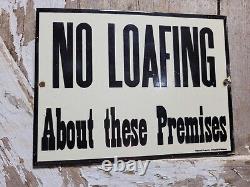 Vintage Train Porcelain Sign Old Railroad Station Platform No Loafing Premises