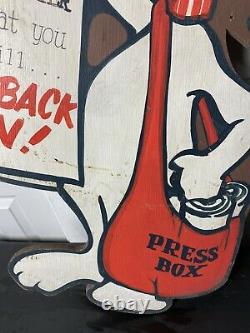 Vintage WOODEN HANGING SIGN HAND PAINTED STORE folk art old Press Dog News