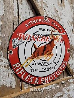 Vintage Winchester Sign Firearm Ammunition Gun Shotgun Rifles Old Porcelain Sign