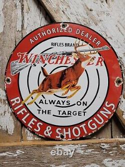 Vintage Winchester Sign Firearm Ammunition Gun Shotgun Rifles Old Porcelain Sign