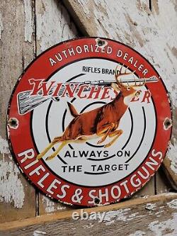 Vintage Winchester Sign Firearm Ammunition Gun Shotgun Rifles Old Porcelain Sign