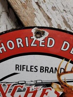 Vintage Winchester Sign Firearm Ammunition Gun Shotgun Rifles Old Porcelain Sign