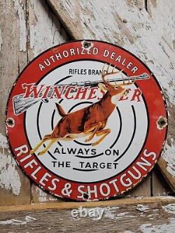 Vintage Winchester Sign Firearm Ammunition Gun Shotgun Rifles Old Porcelain Sign