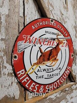 Vintage Winchester Sign Firearm Ammunition Gun Shotgun Rifles Old Porcelain Sign