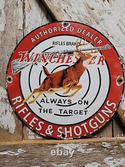 Vintage Winchester Sign Firearm Ammunition Gun Shotgun Rifles Old Porcelain Sign