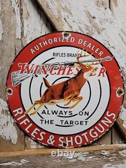 Vintage Winchester Sign Firearm Ammunition Gun Shotgun Rifles Old Porcelain Sign