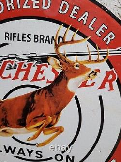 Vintage Winchester Sign Firearm Ammunition Gun Shotgun Rifles Old Porcelain Sign