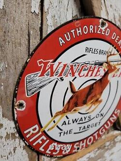 Vintage Winchester Sign Firearm Ammunition Gun Shotgun Rifles Old Porcelain Sign