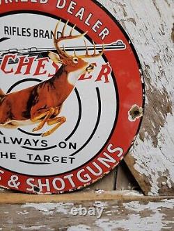 Vintage Winchester Sign Firearm Ammunition Gun Shotgun Rifles Old Porcelain Sign