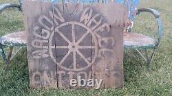 Vintage Wooden Advertising Sign Wagon Wheel Antiques Old Barn Wood Sign 28x31