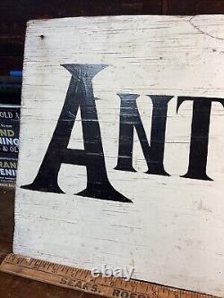 Vintage Wooden Antiques Advertising Sign Decor Old Distressed Original Store Wow