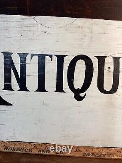 Vintage Wooden Antiques Advertising Sign Decor Old Distressed Original Store Wow